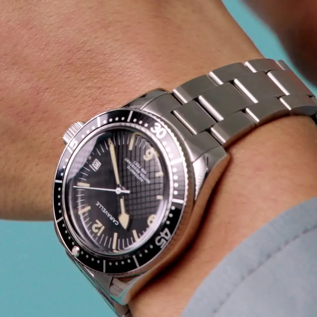 Black Dial Stainless Steel Bracelet Vintage Sea Hunter 43B175 | Bulova